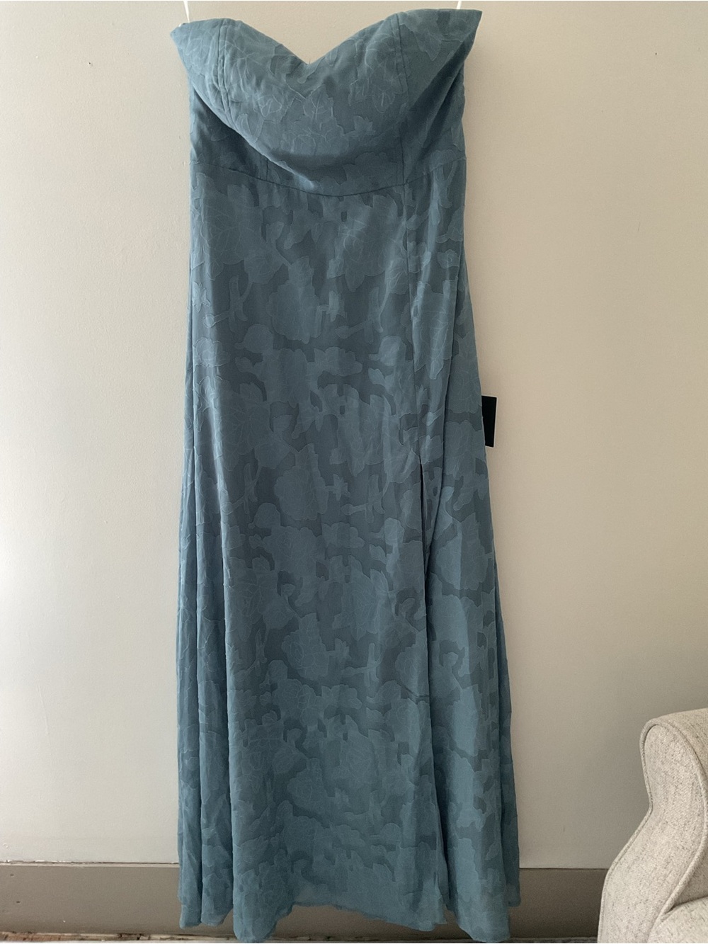 Lulus Garden Romance Dusty Blue Floral Burnout Strapless Maxi Dress NWT Large - Picture 4 of 13